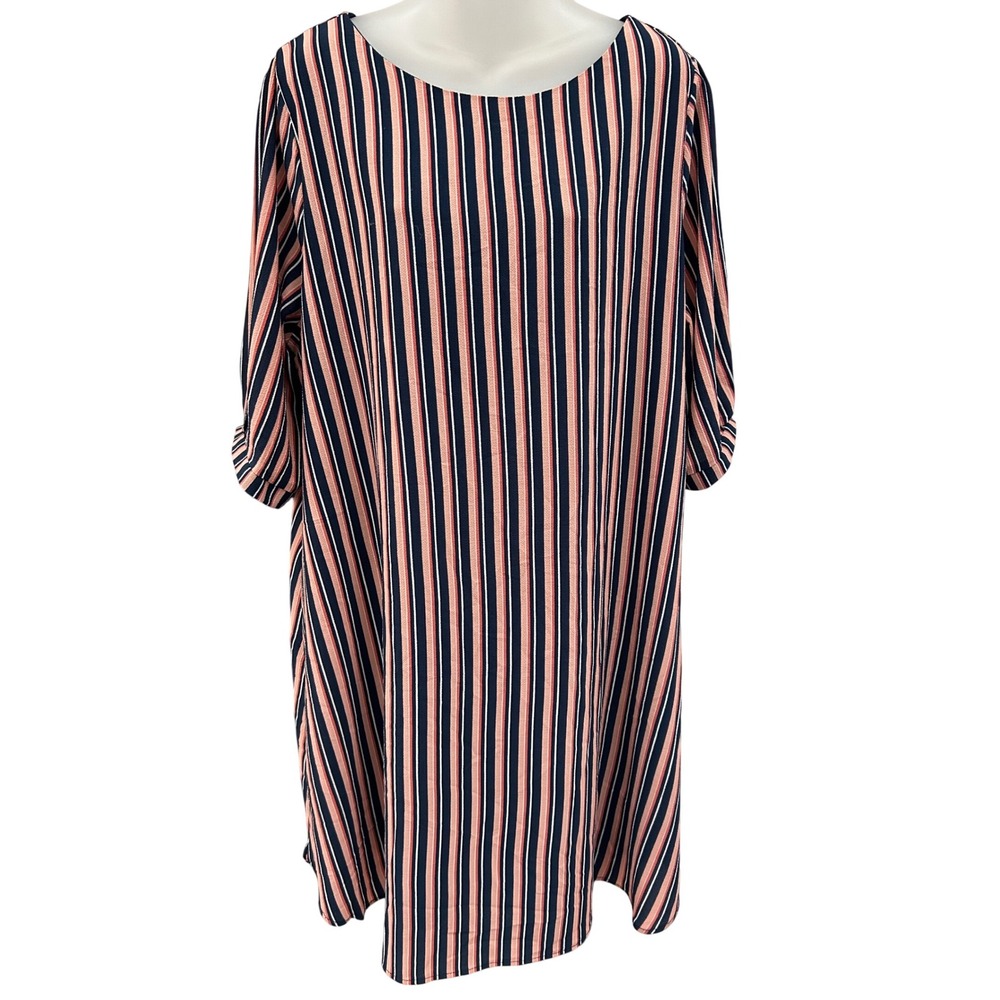 Ryan Michelle 1X Striped Dress‎ Pink Navy Blue White Career Casual pockets